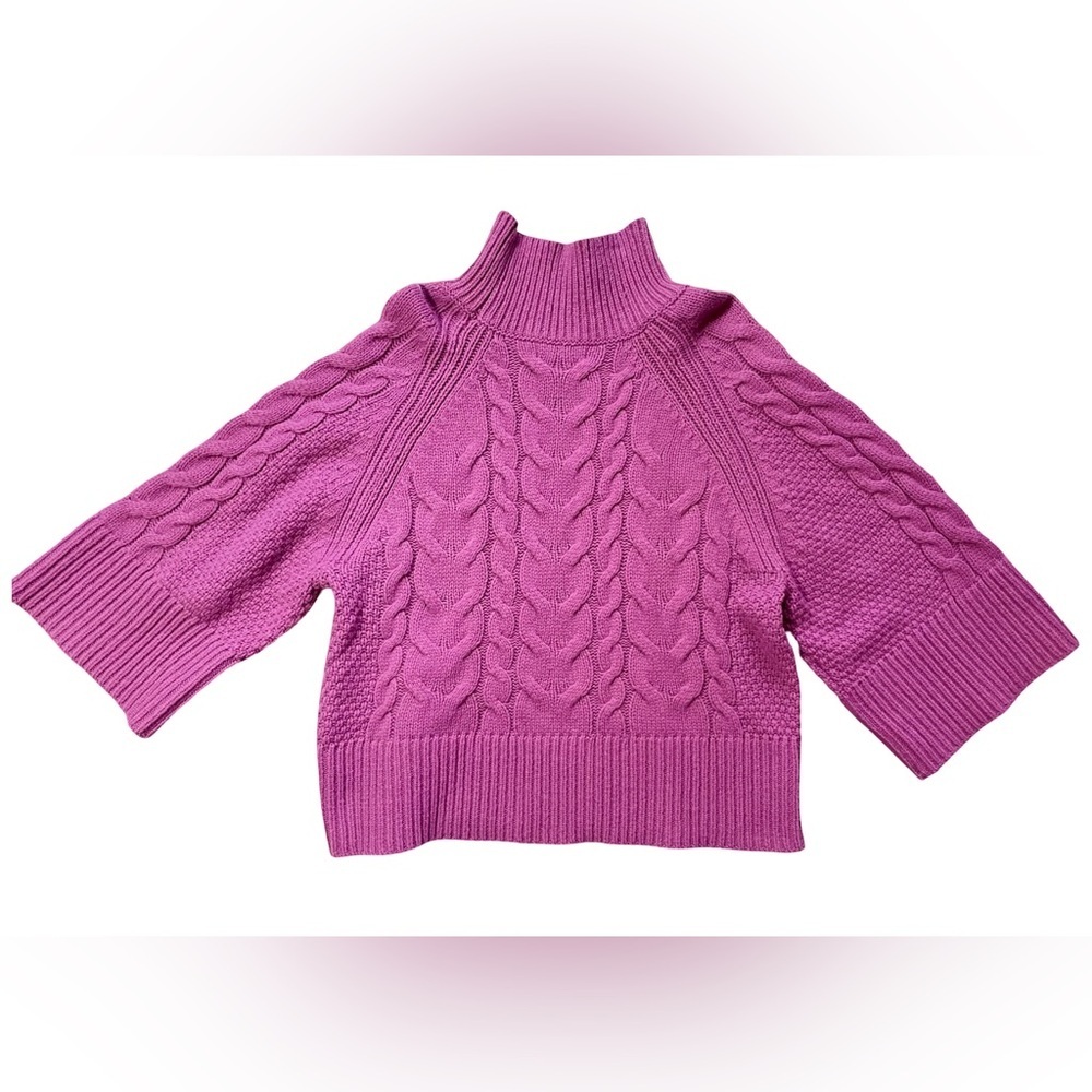 NWT Banana Republic Purple Cable Knit Wool Blend Mock Neck Sweater - Picture 2 of 5
